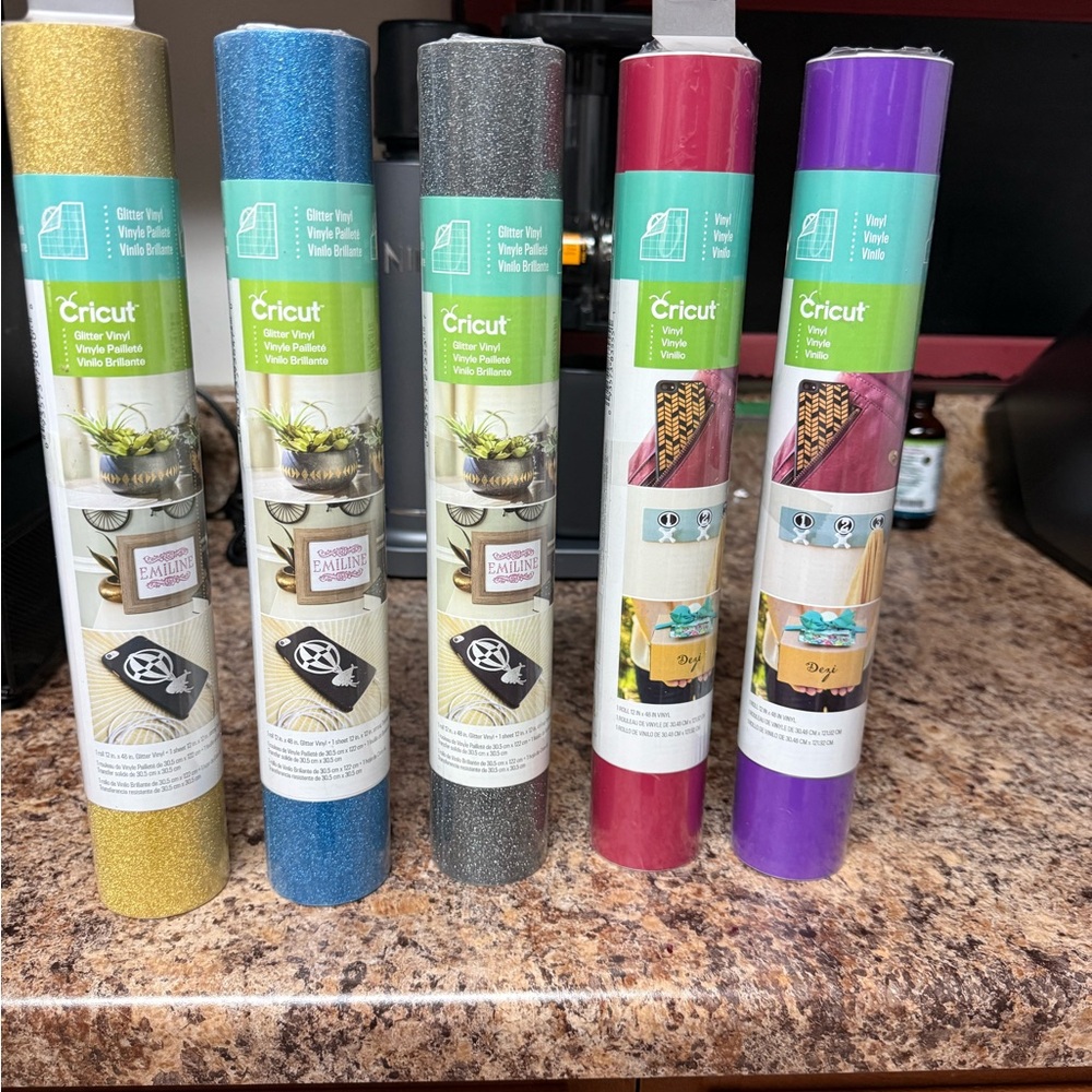 Cricut Glitter & Vinyl Rolls in Gold, Blue, Silver, Pink, Purple